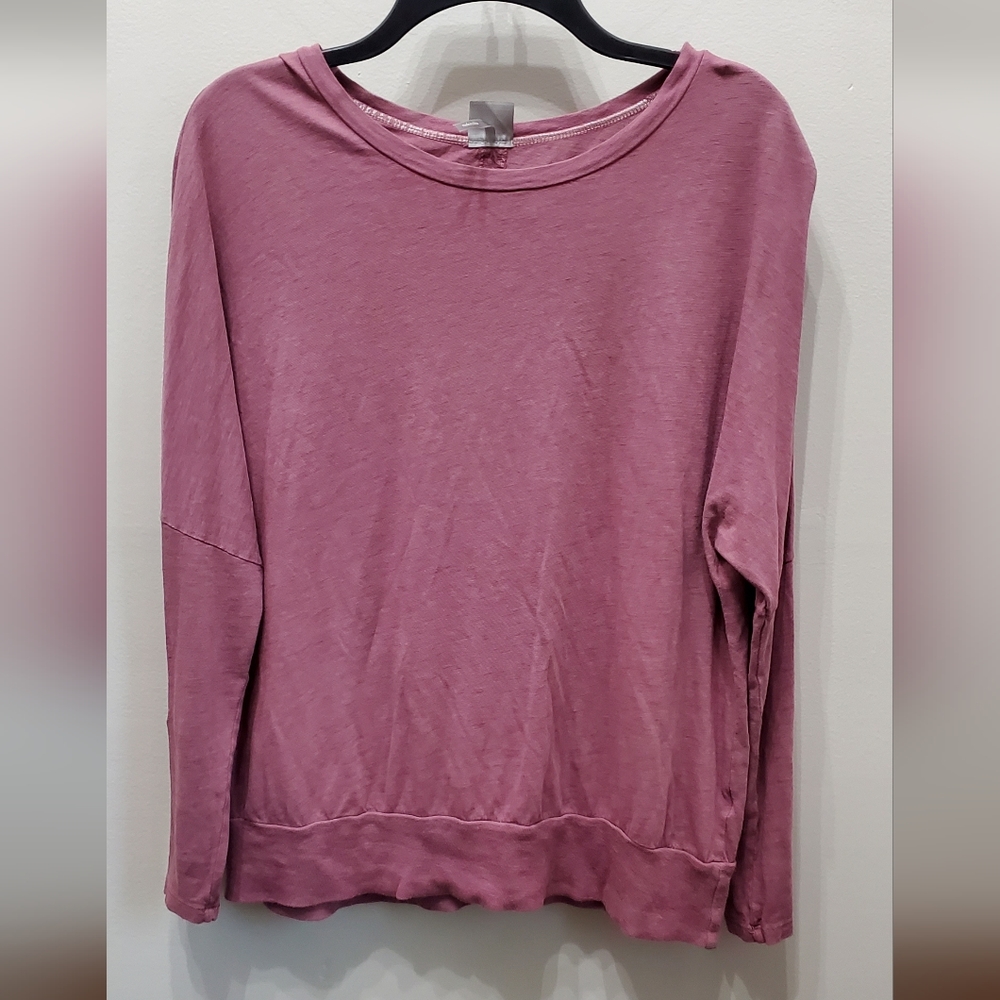BOBI MAUVE OVERSIZED DOLMAN LONG SLEEVE ATHLEISURE TOP WITH BACK KEY HOLE